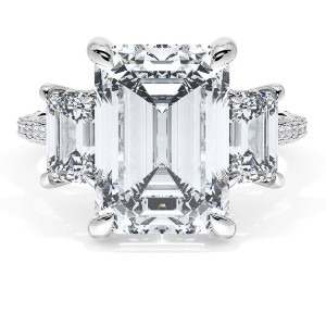 40927EC12X8534W top view, emerald cut center with step cut side stones in white gold