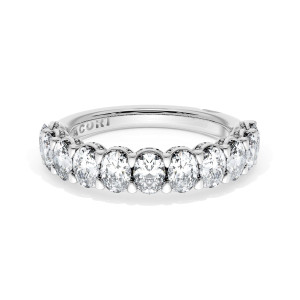 Tacori 4176512 Platinum oval diamond band, elevated view of prong set ovals with milgrain crescent frames
