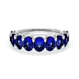 Tacori wedding band 41865BS12 Platinum top view showing prong set oval blue sapphires with milgrain crescents