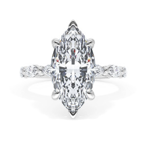 42228MQ16X8 Platinum marquise ring setting, top view of V prong center and alternating accent band