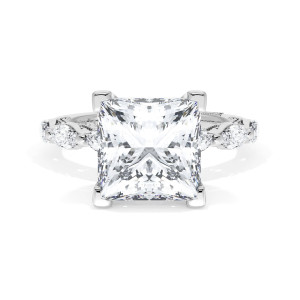 42228PR9 Platinum ring, top view showing square princess cut center stone and marquise accent shoulders