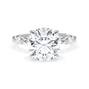 42228RD10 Platinum round brilliant engagement ring top view showing marquise accent band and four prong head