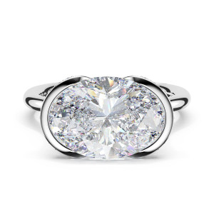 42925OV125X9W top view, oval center stone set east west in a smooth half bezel on a polished band