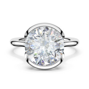 435RD10W ring, top view of round brilliant center in a polished half bezel setting