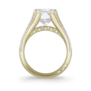Profile view of Tacori 457CU12X9LDY showing the domed band and pave-edged fluted shoulders