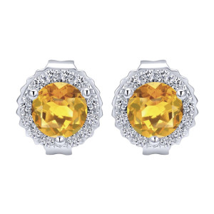Gabriel Fashion 14 Karat Color Solitaire Stud Earrings EG12372W45CT