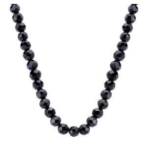 Gabriel & Co. NK3110-16SVJBS sterling silver Roaring 20's Diamond Station necklace, close view of the strand of round faceted black beads filling the frame