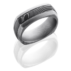 Lashbrook D8DSQ2.5FLATTWIST Acid-Bead Damascus Steel Wedding Ring or Band