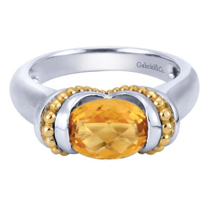 Gabriel Fashion Silver / 18 Karat Two-Tone Color Solitaire Ladies' Ring LR6149MYJCT