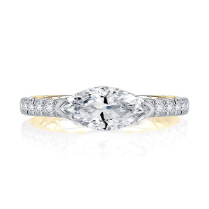 A.JAFFE MECMQ2356Q/157 14 Karat engagement ring, two tone white and yellow gold east west marquise engagement ring, top view