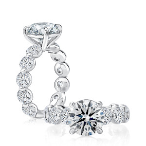 A.JAFFE MECRD3715T/630 18 Karat engagement ring, round center engagement semi-mount in white gold, profile and top views shown together