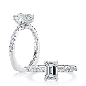A.JAFFE MES817Q/126 14 Karat engagement ring, white gold engagement ring profile view with a top view alongside