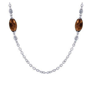 Gabriel & Co. NK2892SVJSQ sterling silver Roaring 20's Diamond Station necklace, close view of the textured cable links