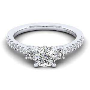Gabriel 14 Karat Cushion Cut 3 Stone Engagement Ring ER12245W44JJ