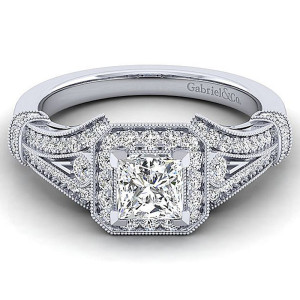 Gabriel 14 Karat Princess Cut Halo Engagement Ring ER12633S3W44JJ