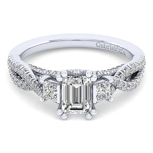 Gabriel 14 Karat White Gold Emerald Cut Diamond Engagement Ring ER12663E3W44JJ