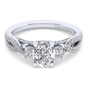 Gabriel 14 Karat Oval 3 Stone Engagement Ring ER12663O3W44JJ