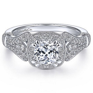 Gabriel 14 Karat Cushion Cut Halo Engagement Ring ER14303W44JJ