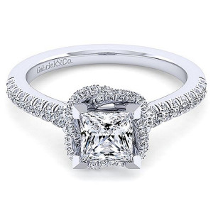 Gabriel 14 Karat Princess Cut Halo Engagement Ring ER14412S4W44JJ
