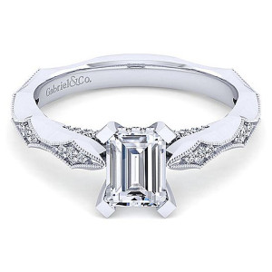 Gabriel 14 Karat White Gold Emerald Cut Diamond Engagement Ring ER14427E4W44JJ