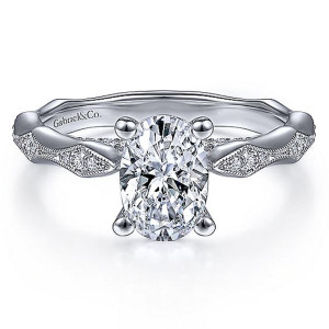 Gabriel 14 Karat White Gold Oval Diamond Engagement Ring ER14427O4W44JJ