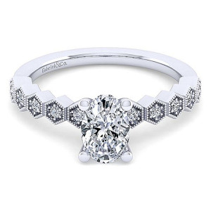 Gabriel 14 Karat White Gold Oval Diamond Engagement Ring ER14429O4W44JJ