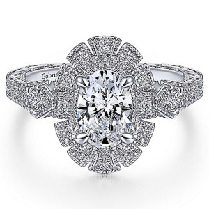 Gabriel 14 Karat Oval Halo Engagement Ring ER14445O4W44JJ