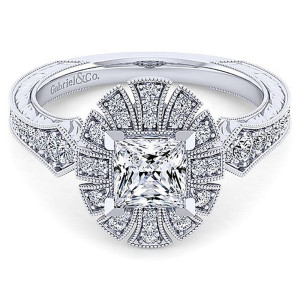 Gabriel 14 Karat Princess Cut Halo Engagement Ring ER14445S4W44JJ