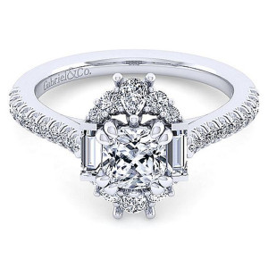 Gabriel 14 Karat Cushion Cut Halo Engagement Ring ER14508C4W44JJ