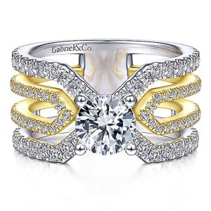 Gabriel 14k White/Yellow Round Diamond Engagement Ring ER14645R4M44JJ