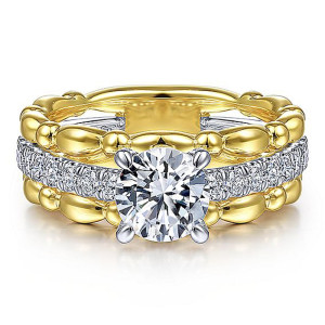 Gabriel 14k White/Yellow Round Diamond Engagement Ring ER15413R4M44JJ
