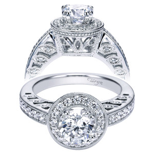 Taryn 14k White Gold Emerald Cut Halo Engagement Ring TE3857W44JJ