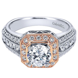 Gabriel 14 Karat Two-Tone Round Halo Engagement Ring ER4007T44JJ