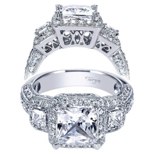 Taryn 14k White Gold Princess Cut 3 Stones Halo Engagement Ring TE4132W44JJ