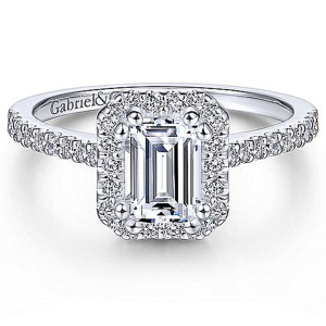 Gabriel 14 Karat Emerald Cut Halo Engagement Ring ER6419E4W44JJ