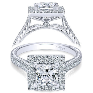 Taryn 14k White Gold Princess Cut Halo Engagement Ring TE7481W44JJ