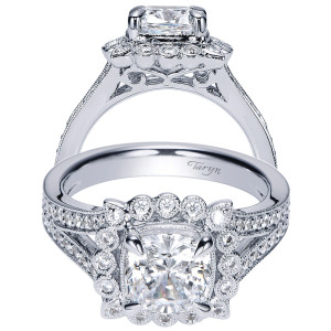 Taryn 14k White Gold Cushion Cut Halo Engagement Ring TE8910W44JJ
