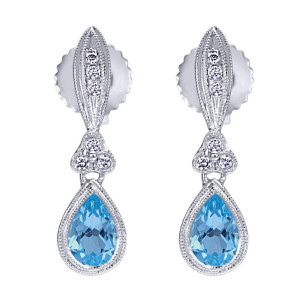 Gabriel Fashion 14 Karat Color Solitaire Drop Earrings EG10574W45LB