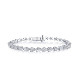 Tacori FBFW66565 14 Karat White Gold, laid flat in an oval, the pear shaped diamond line ending in a signed box clasp