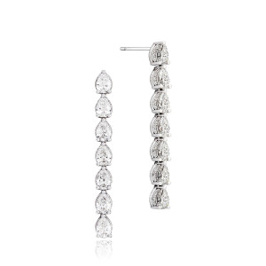 Tacori FE680 18 Karat White Gold, front and profile views of the line drop with seven prong set pear diamonds