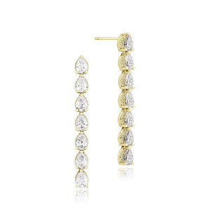 Tacori FE680Y 18 Karat Yellow Gold, front and profile views of the line drop with seven prong set pear diamonds