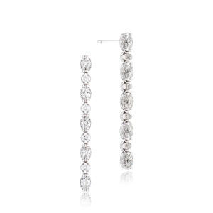 Tacori FE681 18 Karat White Gold, front and profile views of the line drop alternating marquise and round diamonds
