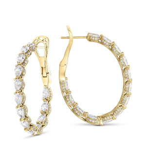 Tacori FE695FY 14 Karat Yellow Gold, angled views of the oval hoop lined inside and out with pear cut diamonds