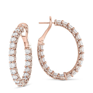 Tacori FE698FPK 14 Karat Rose Gold, front and reverse views of the rose gold oval inside-out hoop with prong-set round diamonds