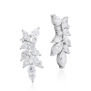 Tacori FE704LDFW 14 Karat White Gold, front and side views of the marquise and pear diamond vine drop ending in a marquise tip