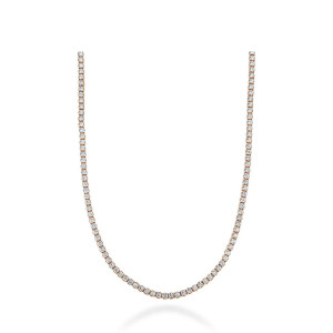 Tacori FN66317PK 18 Karat Rose Gold, flat view of the riviera necklace laid in a U curve with a continuous line of prong-set round diamonds