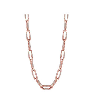 Tacori FN666FPK18 14 Karat Rose Gold, front view of the elongated link chain with pave diamond bars set into alternating links