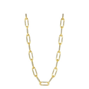 Tacori FN666SFY18 14 Karat Yellow Gold, front view of the large satin link chain with pave diamond bars between the polished links