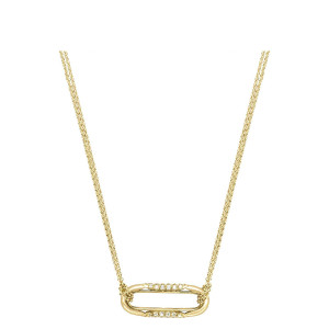 Tacori FN667SFY17 14 Karat Yellow Gold, front view of the elongated open link pendant with pave diamond bars on a doubled cable chain