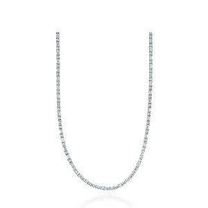 Tacori FN682 18 Karat White Gold, front view of the alternating baguette and round diamond line hanging in an open curve